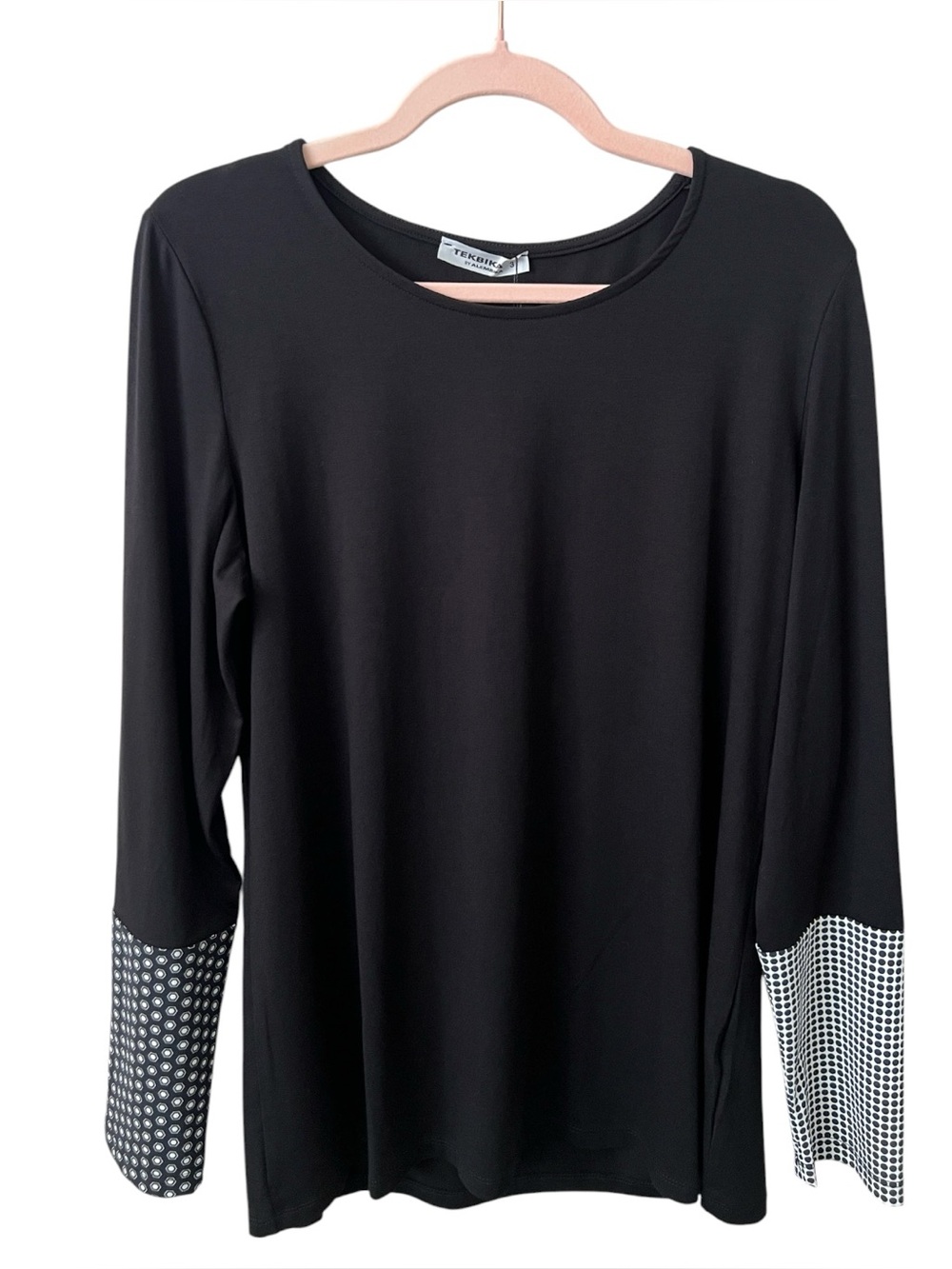 Alembika Tekbika Mono Dot Cuff Tunic Top Black White NWT Size 3 | US 10-12 - Picture 3 of 13